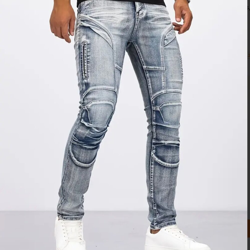 Gorigao Skinny Stretch Denim Men's Casual Biker Jeans, Chic Street Style Pants S